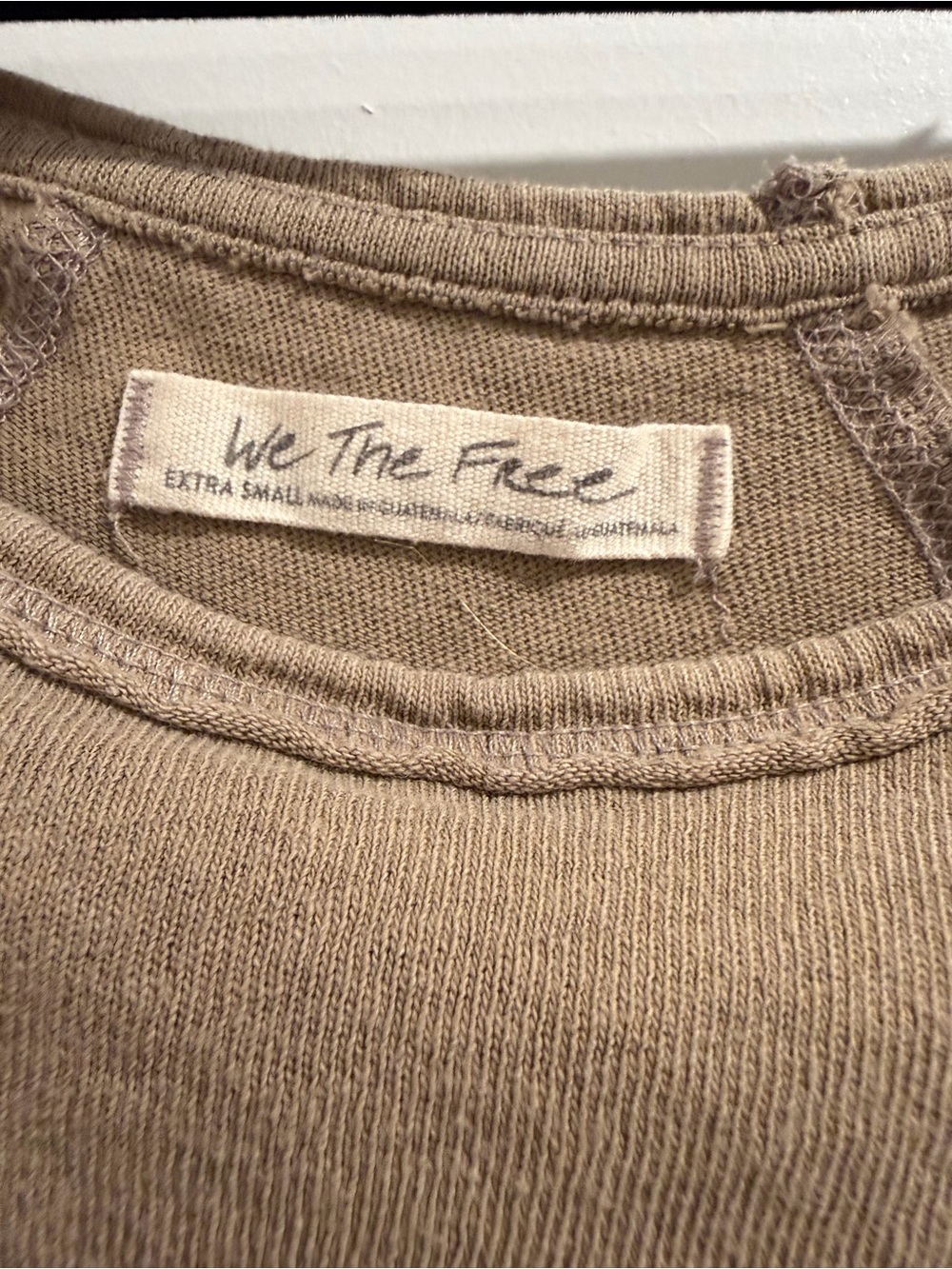 Free People Taupe Cropped Asymmetrical Long Sleeve Top - Picture 2 of 2
